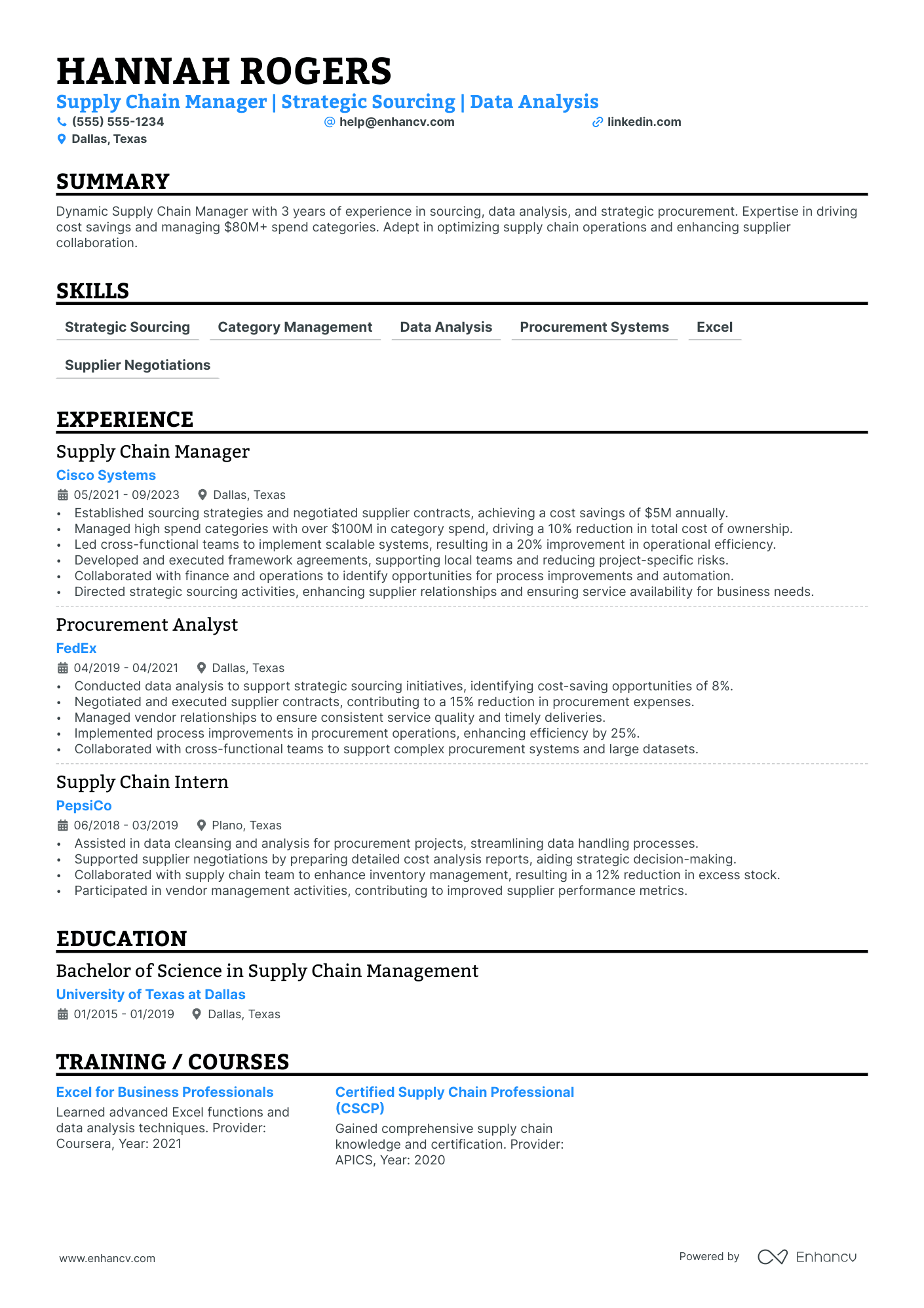 Supply Chain Manager - Procurement Resume Example Resume Example