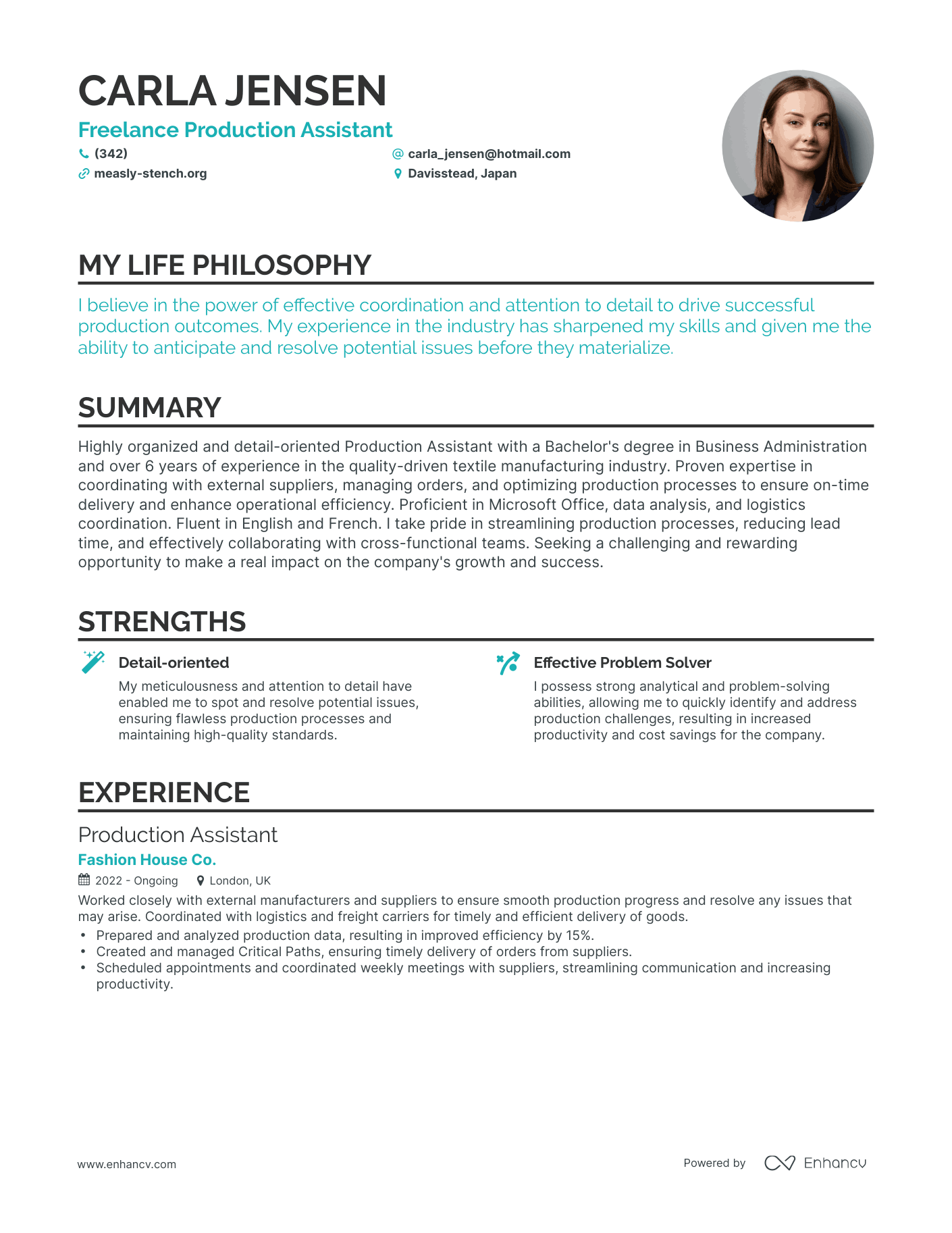 Creative Freelance Production Assistant Resume Example