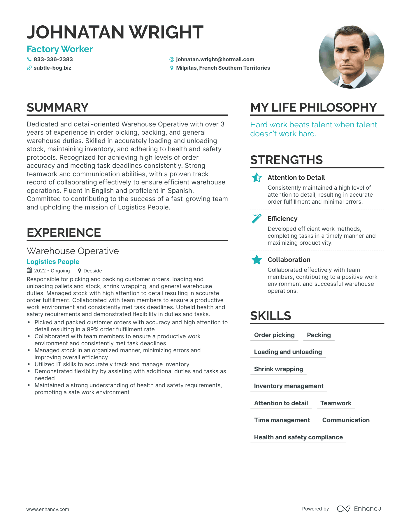 Factory Worker resume example