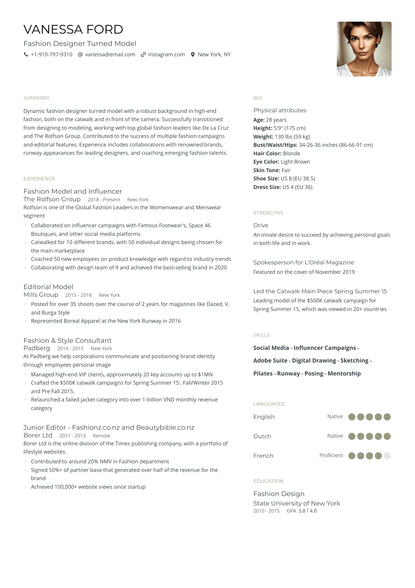 Model resume example