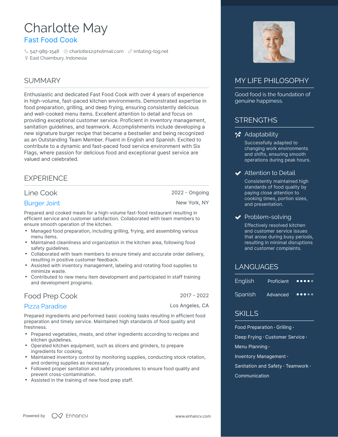 Modern Fast Food Cook Resume Example