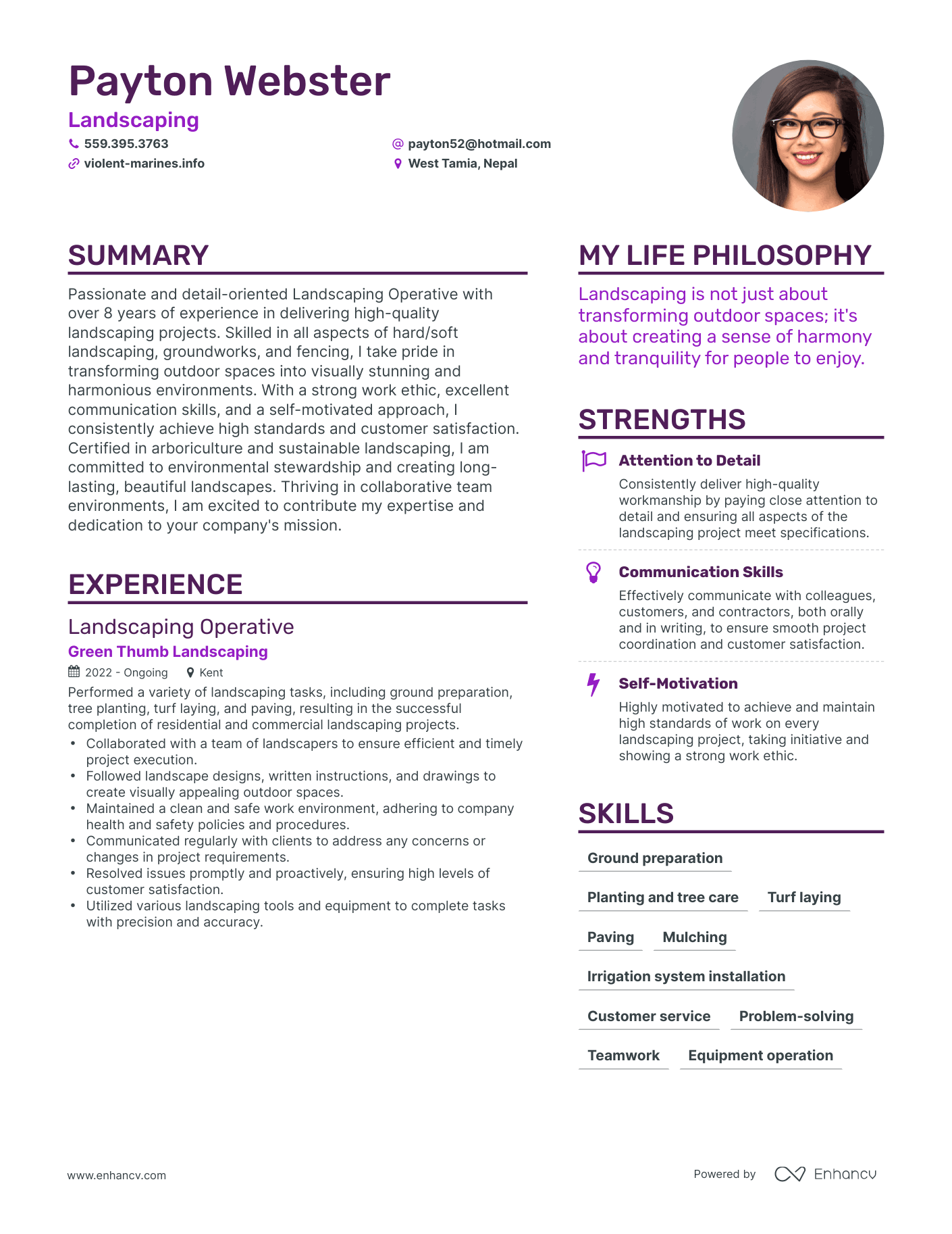 Landscaping resume example