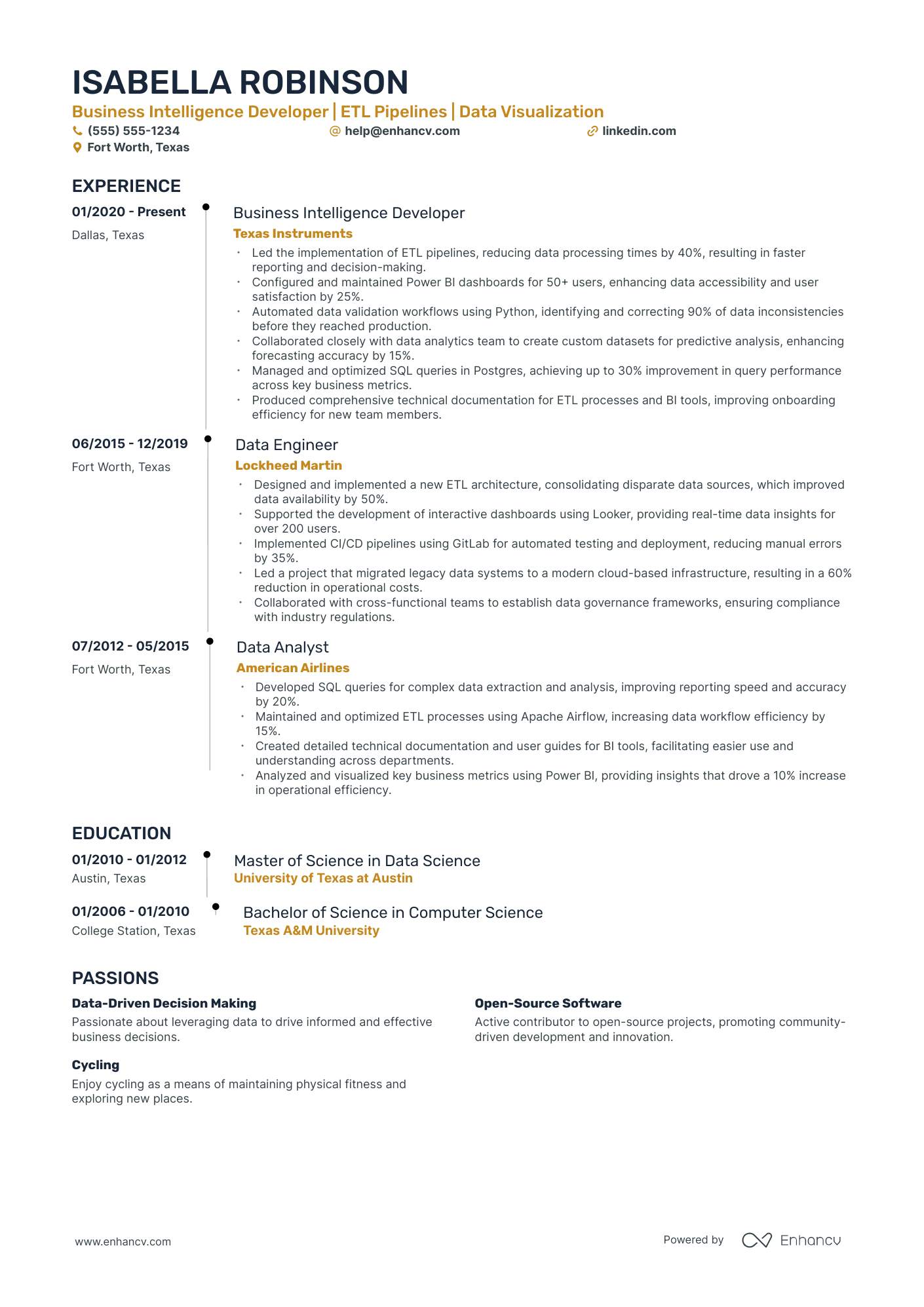 Junior Business Intelligence Developer resume example