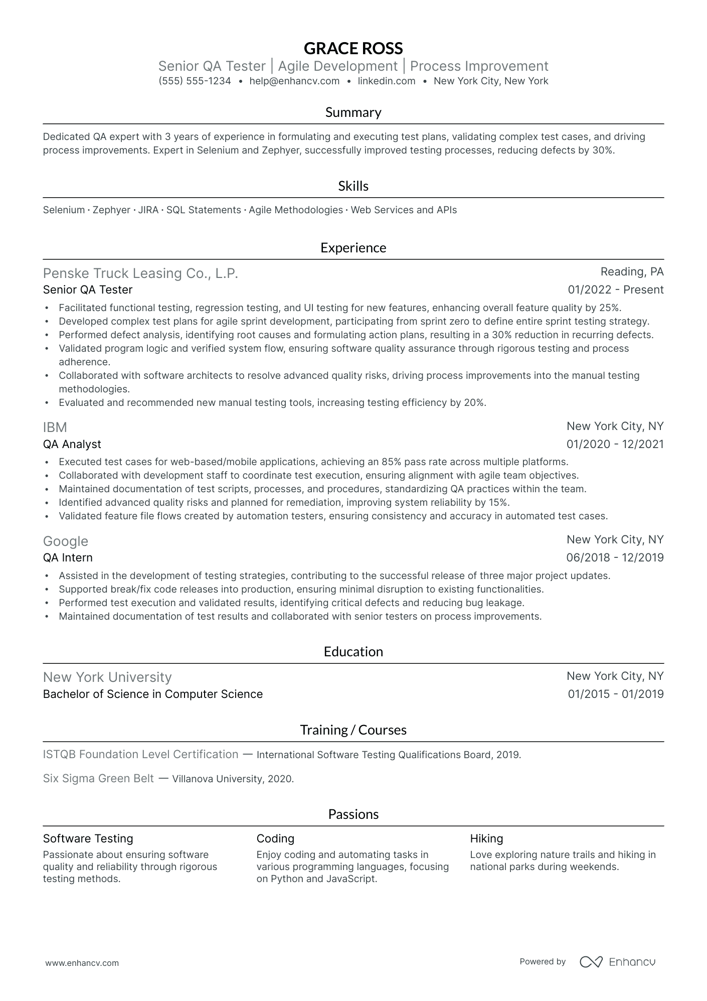 Senior Manual Tester resume example