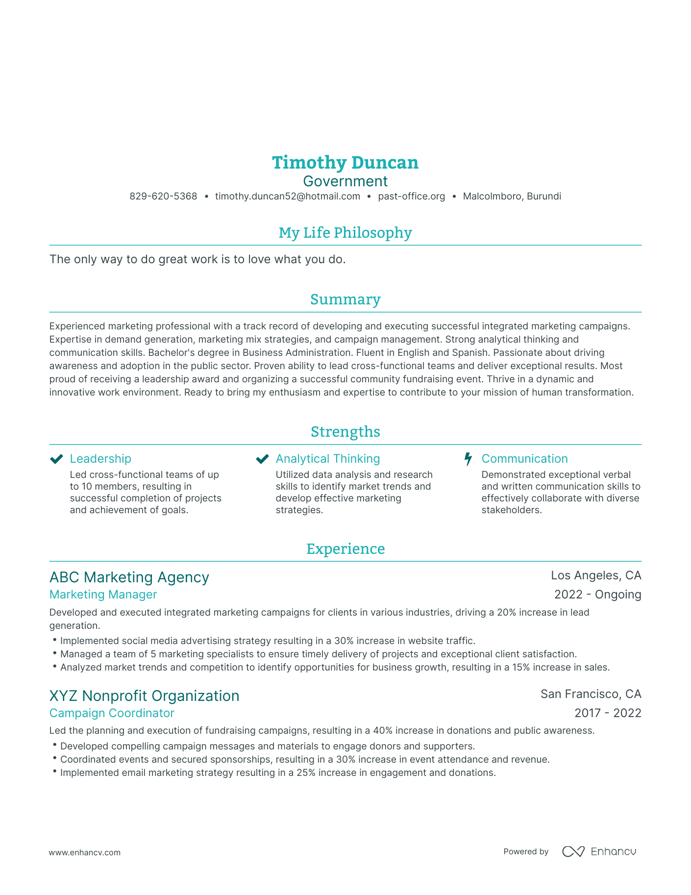 Modern Government Resume Example
