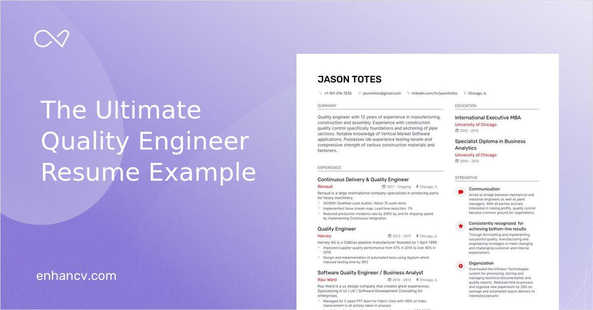 Quality Engineer Resume Examples [Inside How-To Tips] | Enhancv (Layout, Skills, Keywords & Job Description)
