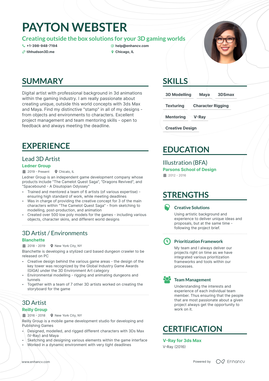 5 3D Artist Resume Examples & Guide for 2023