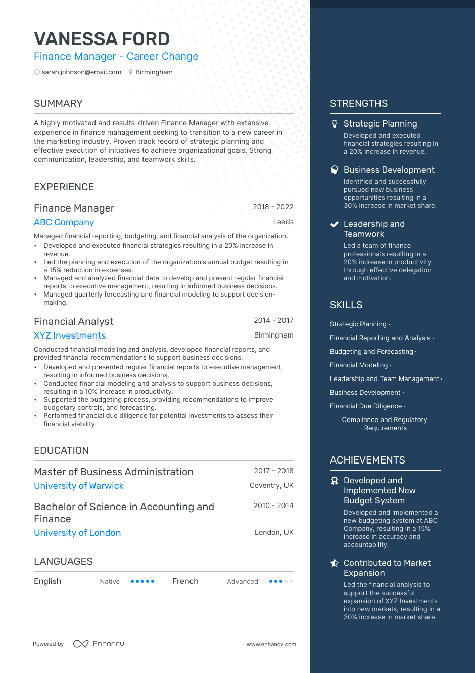 3 Finance Manager CV Examples For 2023