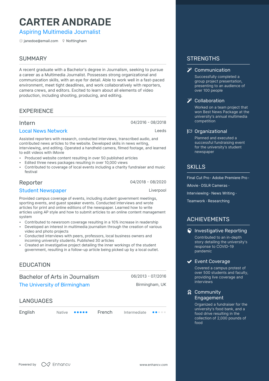 3 Journalist CV Examples For 2023   64805c47e45af8930a0d97f6 Cv 