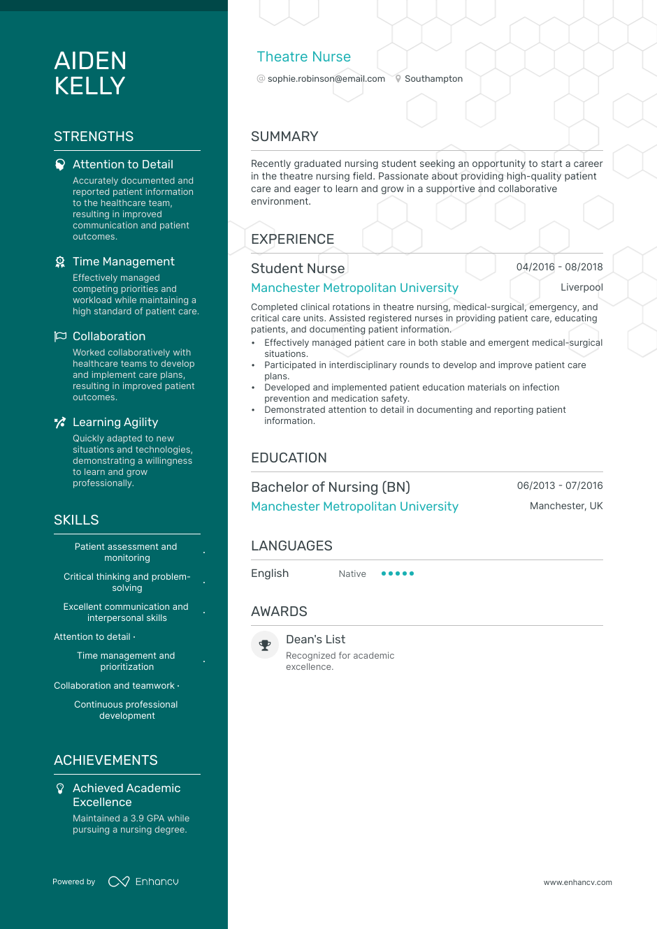 Theatre Nurse CV example