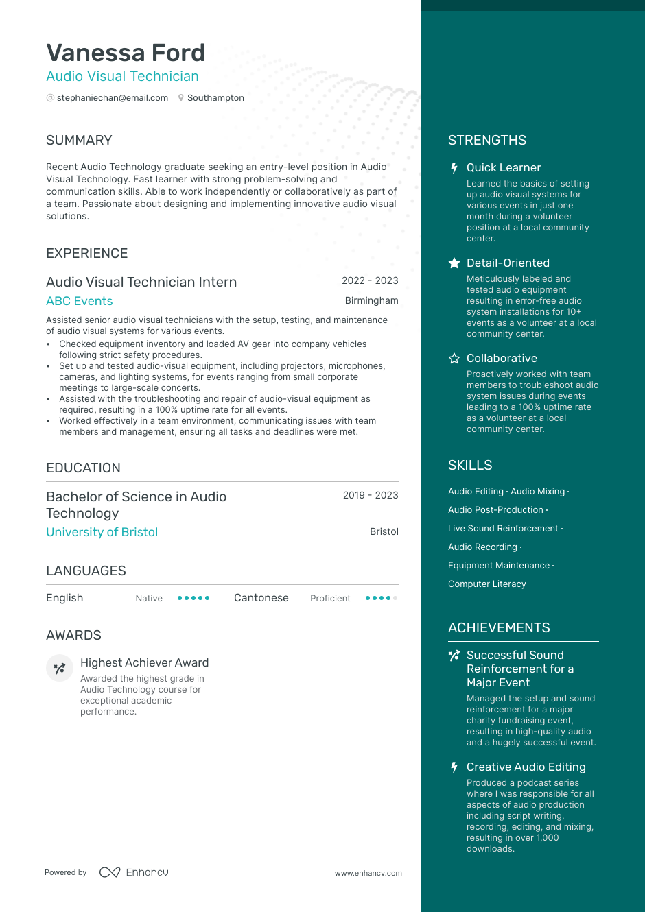 3 Audio Engineer CV Examples for 2023