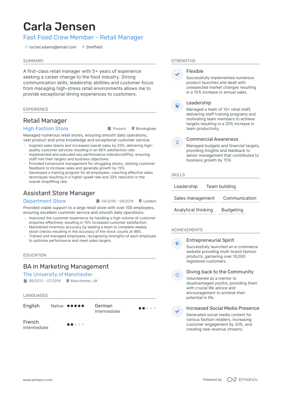 Transitioning Factory Worker CV example