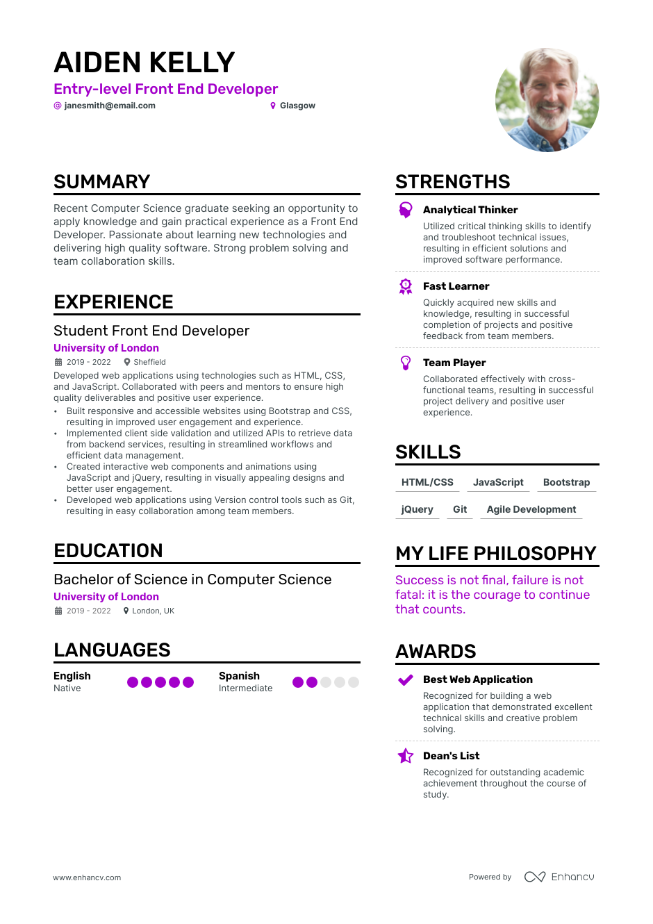 resume front end developer