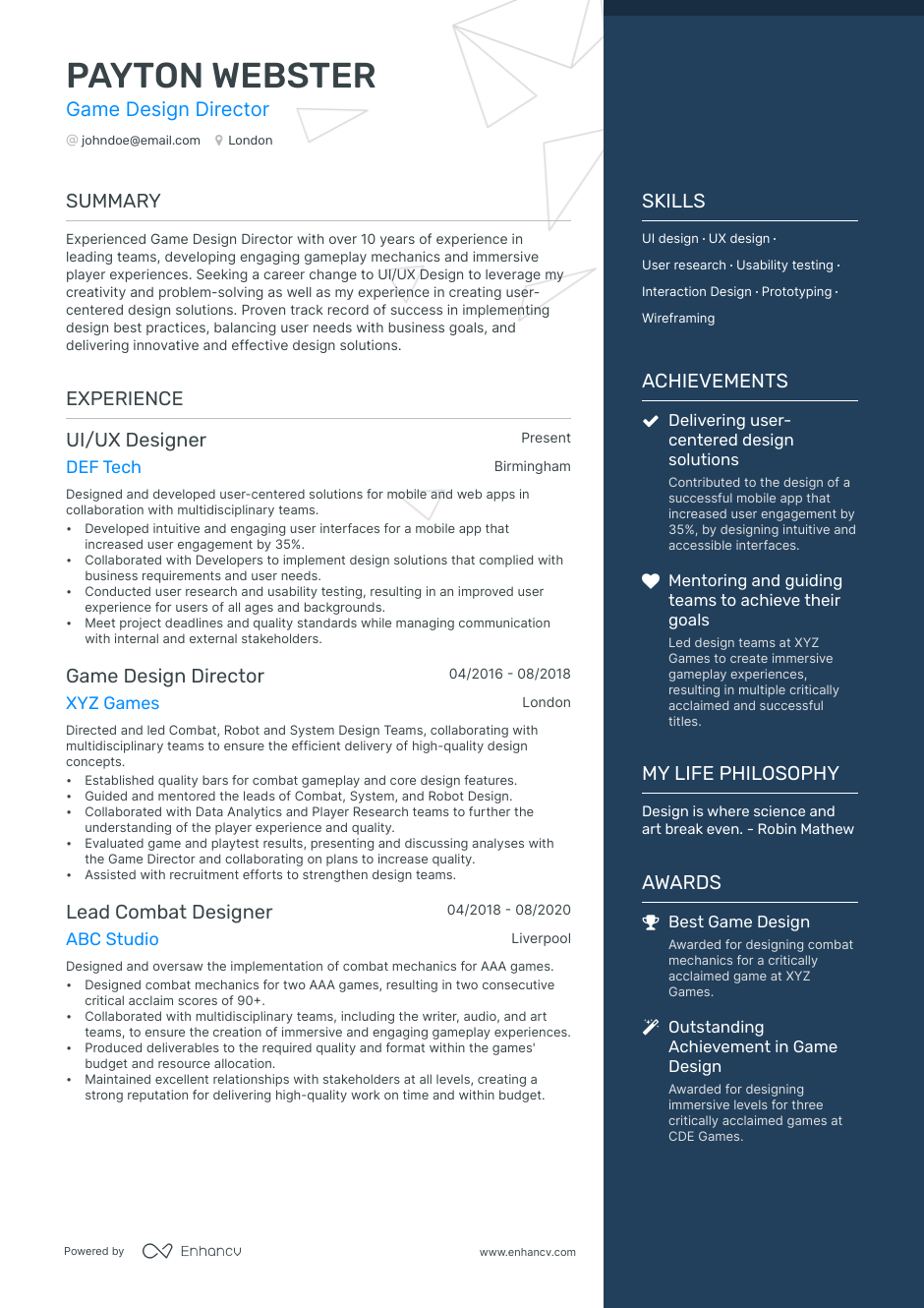 3 Game Design CV Examples for 2023