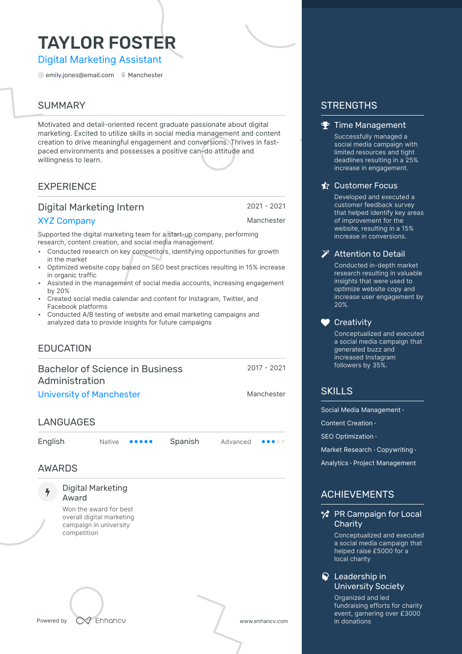 marketing intern resume examples