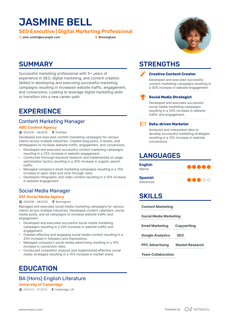SEO Executive | Digital Marketing Professional CV example