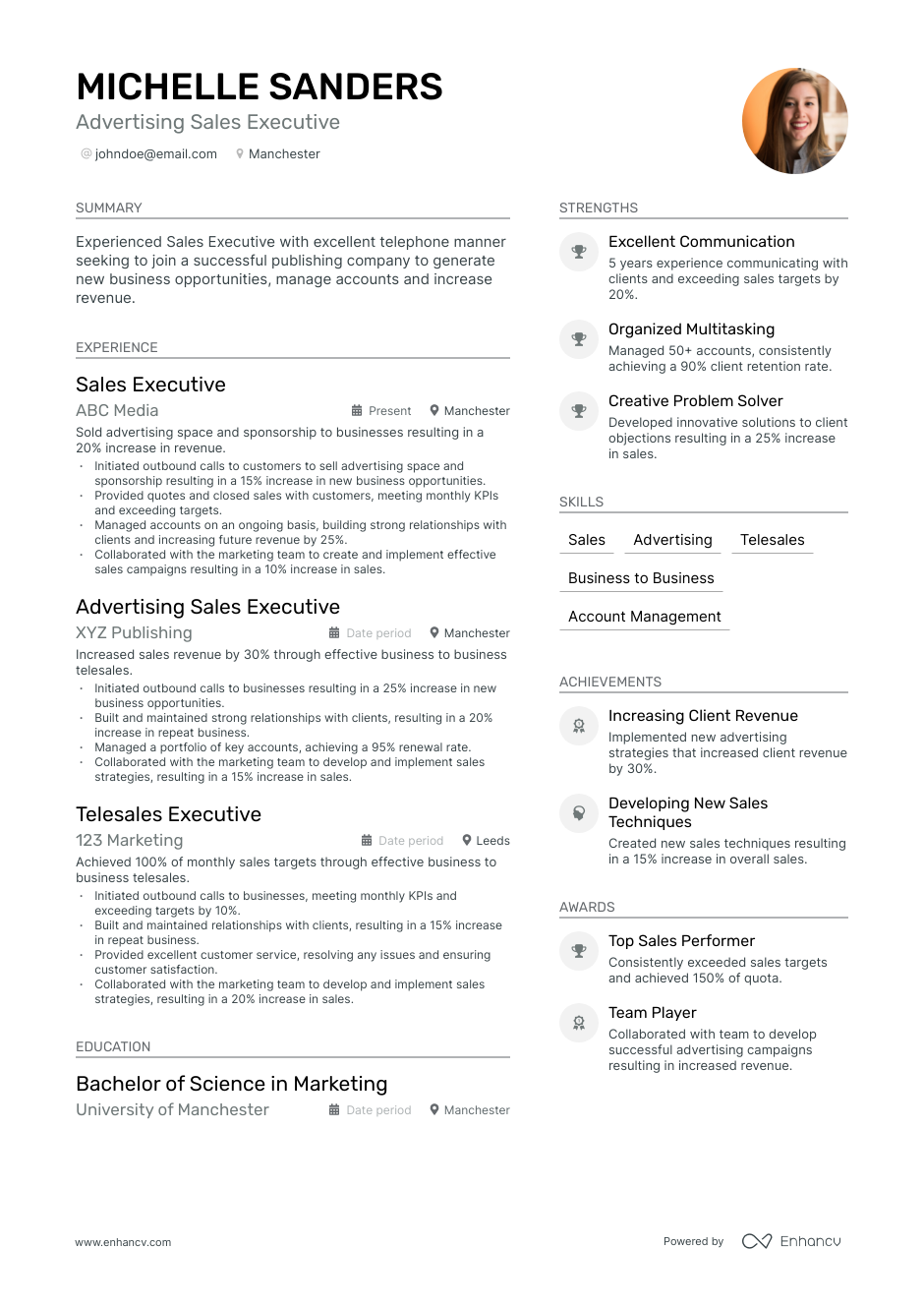 advertising sales executive resume example