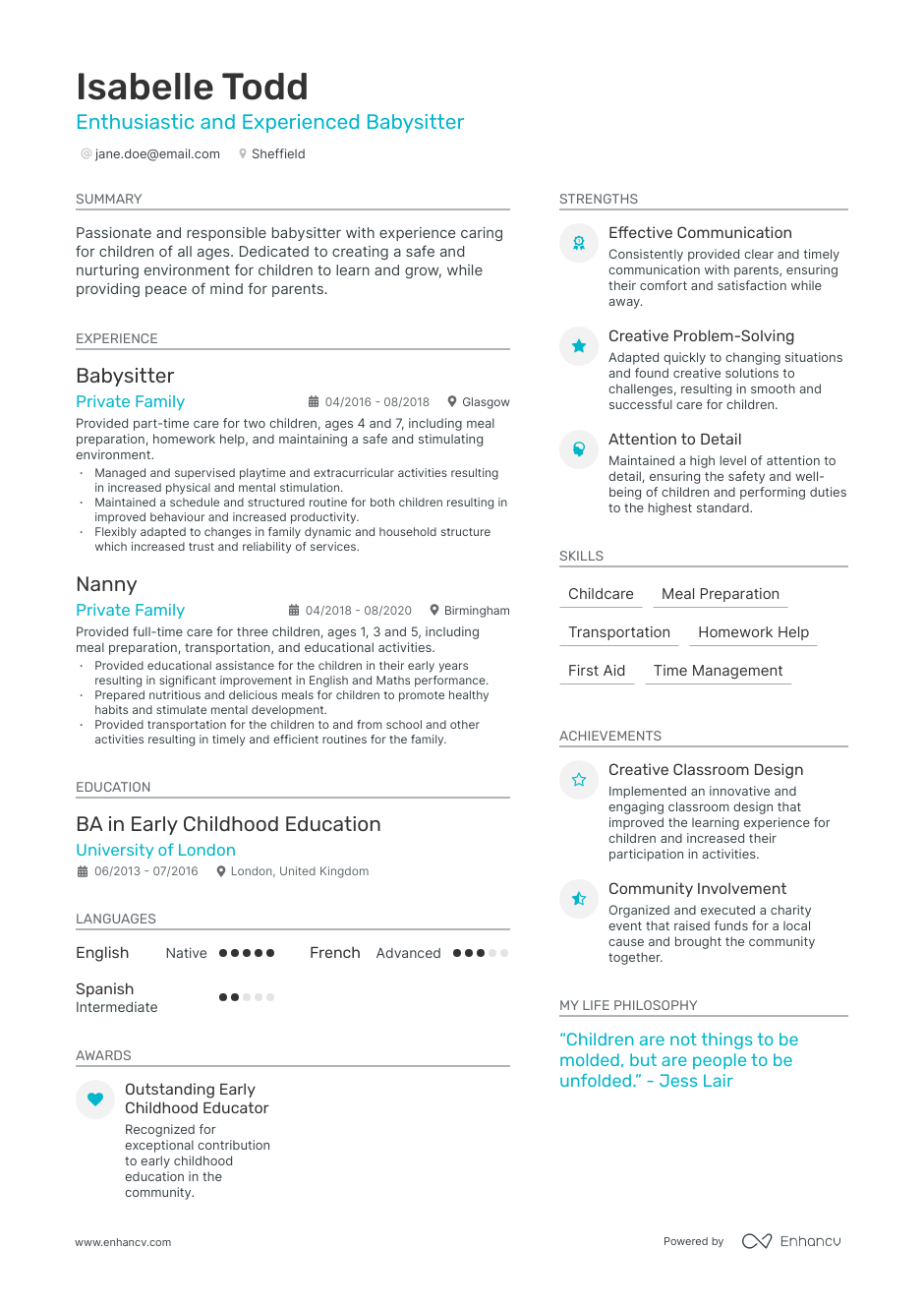 3 Babysitter CV Examples for 2023