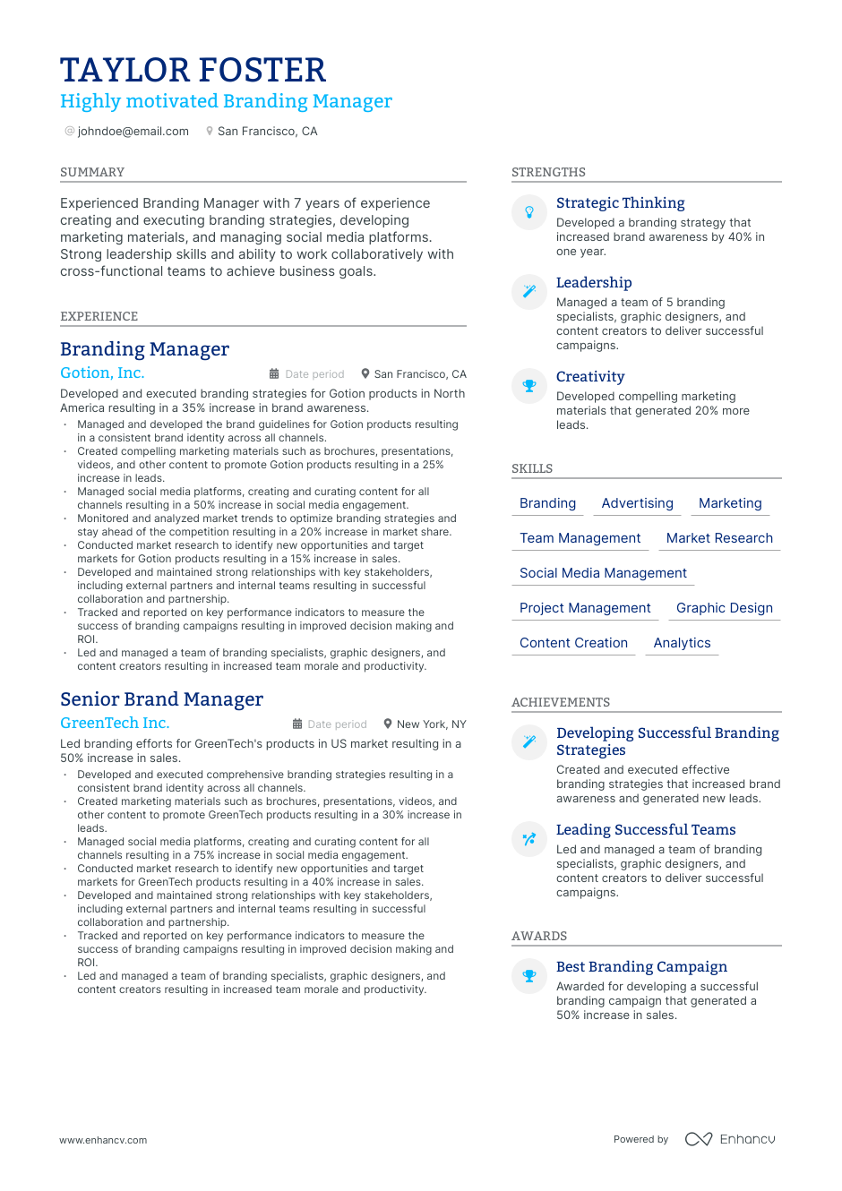 5 Branding Manager Resume Examples & Guide for 2023