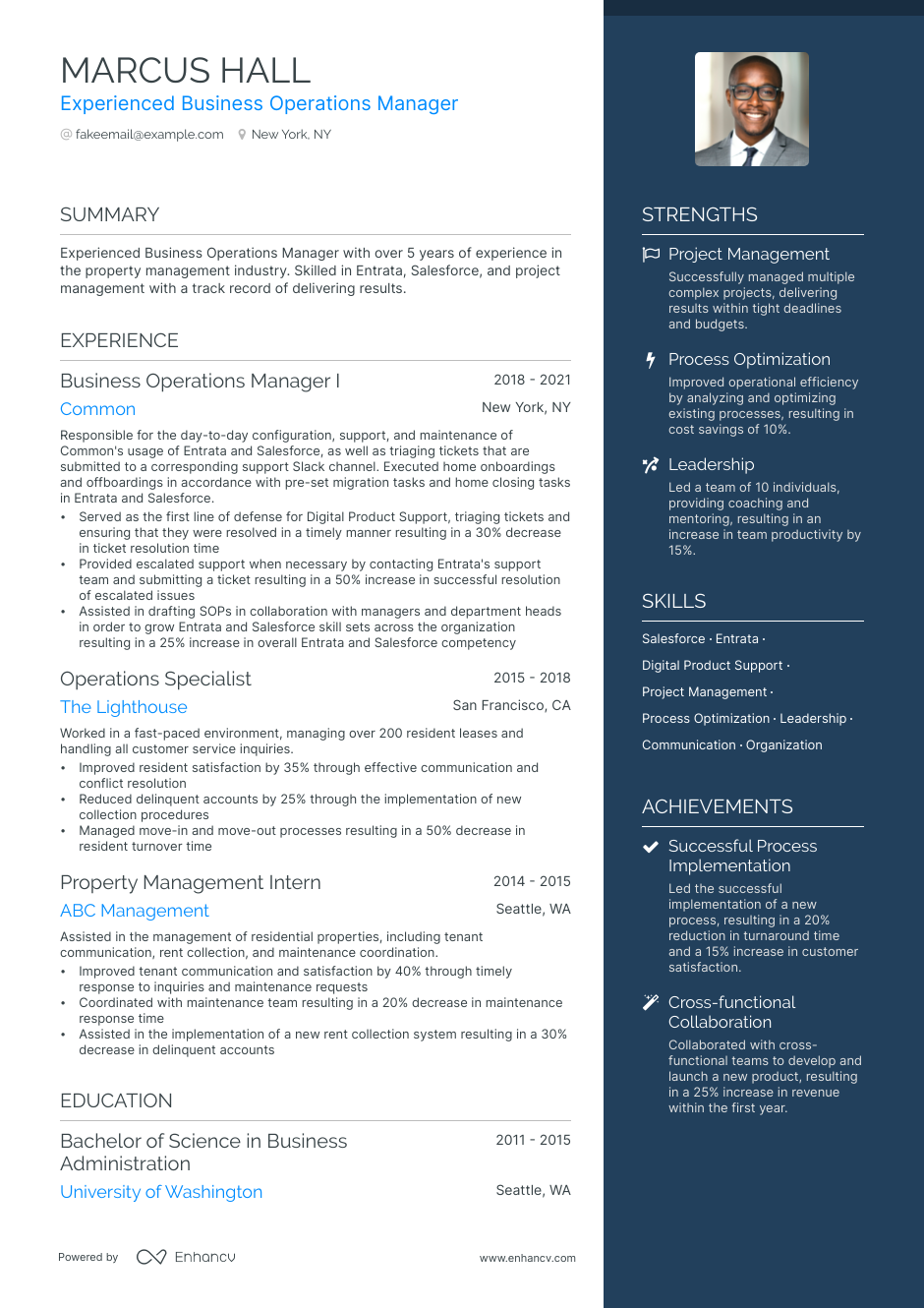 Business Operations Manager resume example