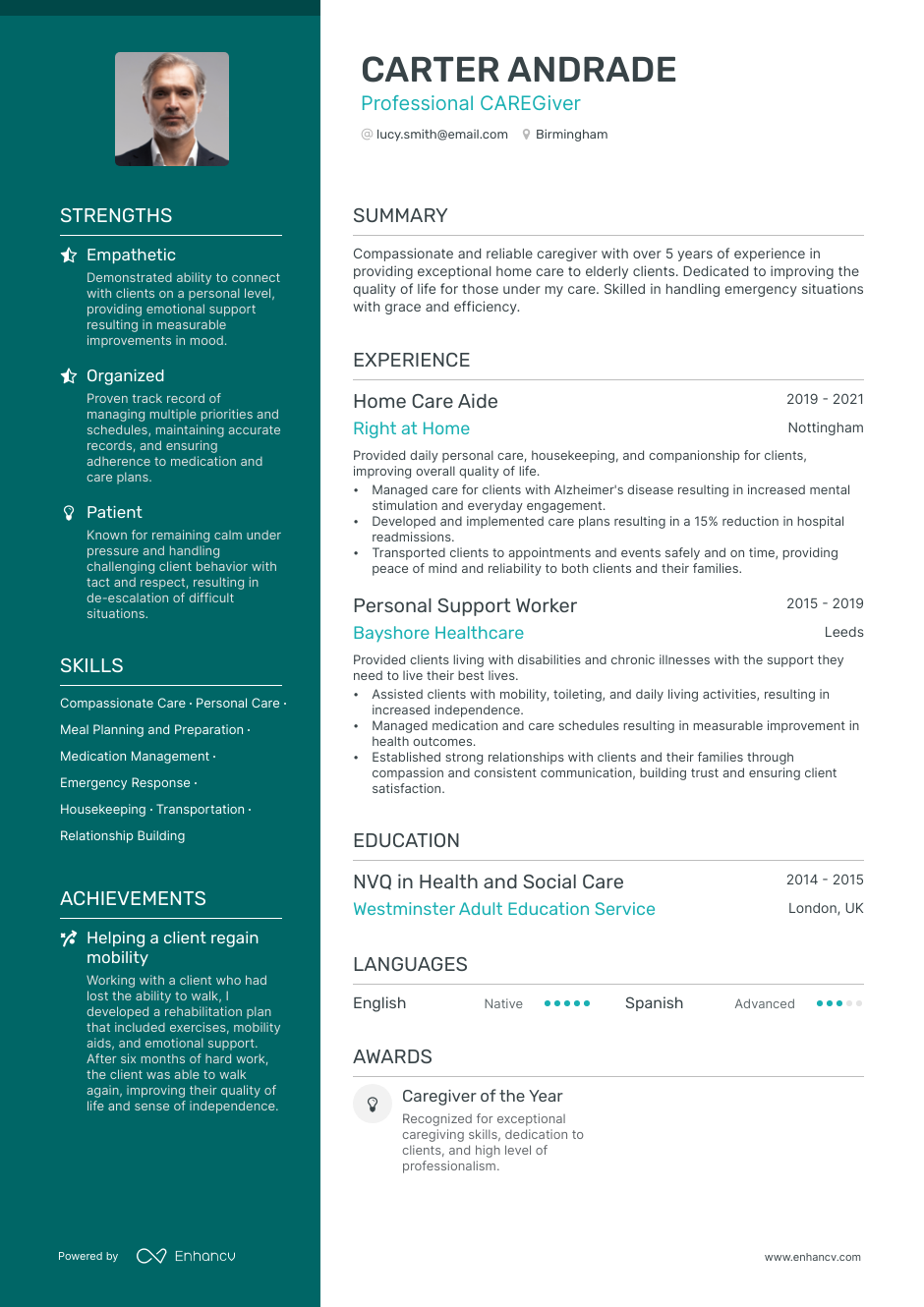 Caregiver Cv Examples For