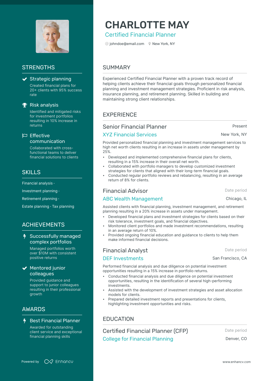 5 Certified Financial Planner Resume Examples & Guide for 2023