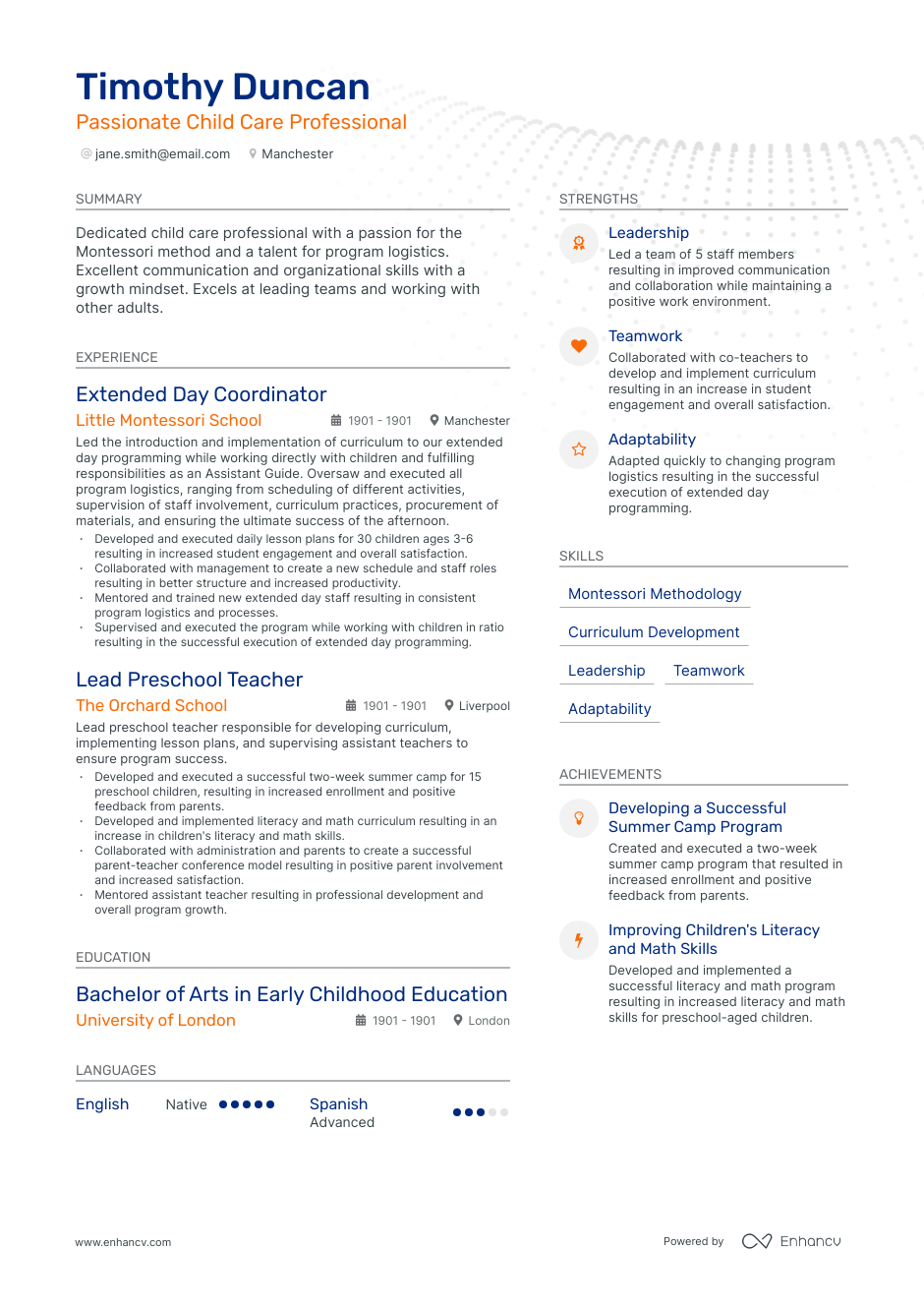 childcare personal statement cv