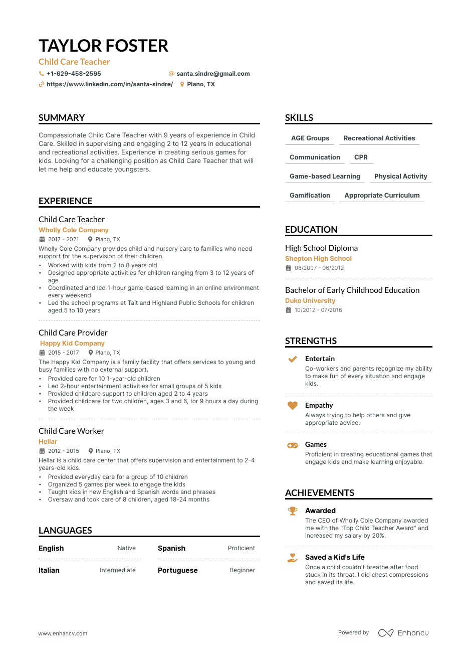 5 Child Care Resume Examples Guide for 2024