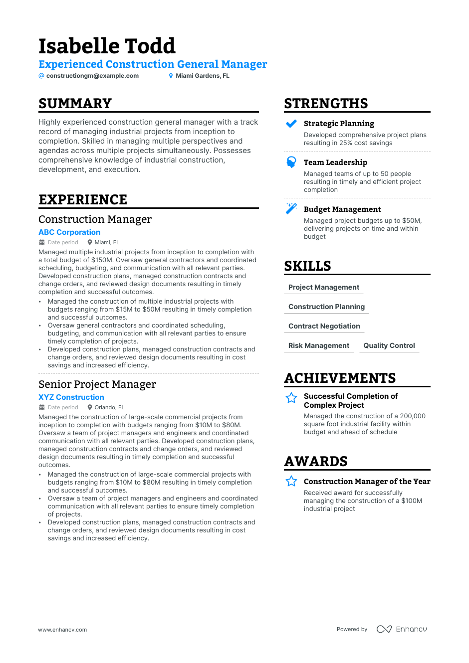 sample resume for general manager