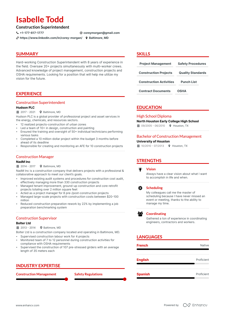 Construction Superintendent Resume Examples