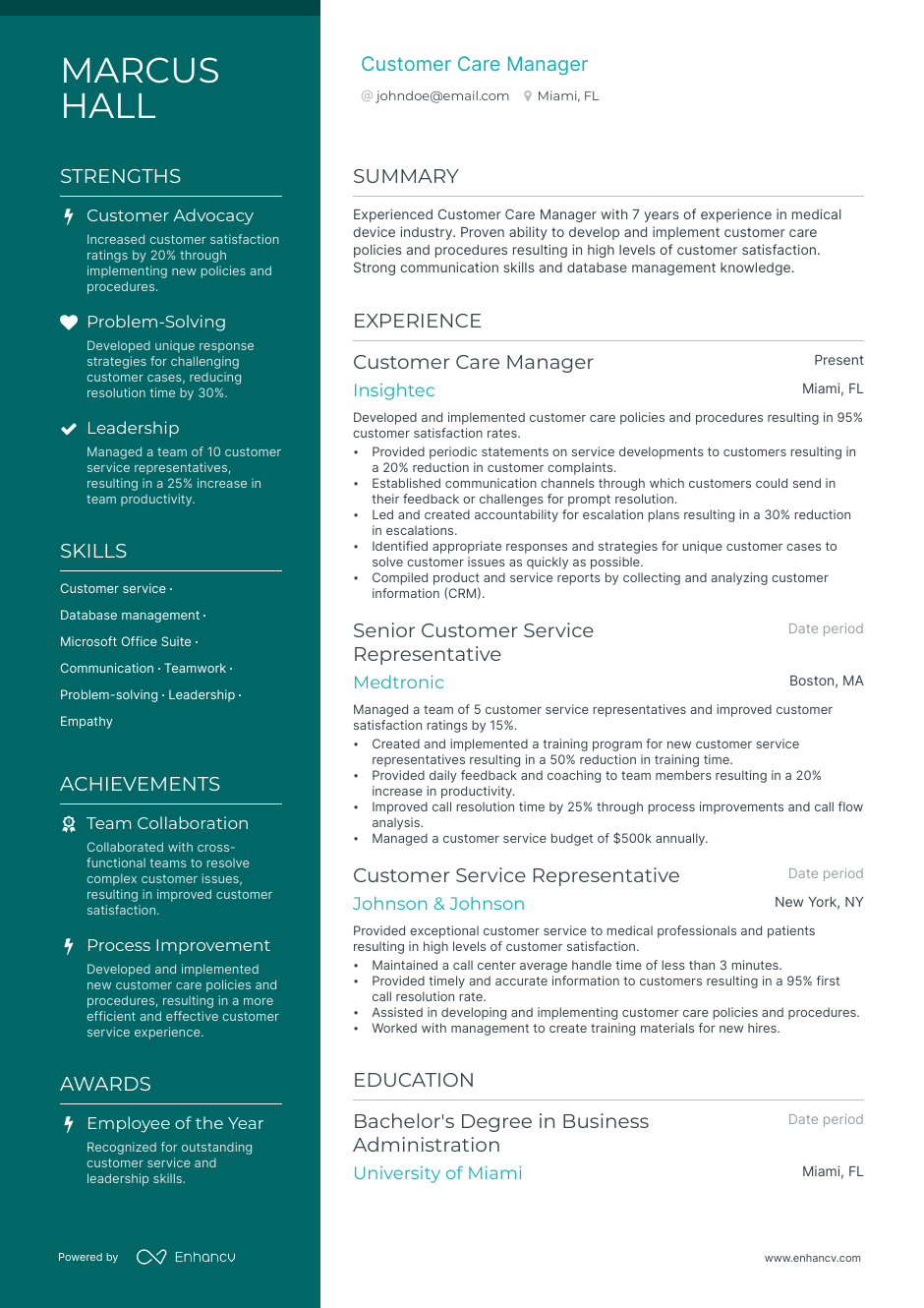 5 Customer Care Manager Resume Examples & Guide for 2023