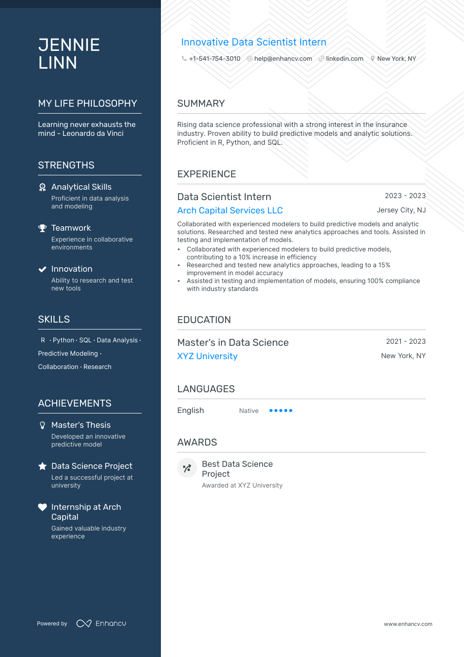 Data Science Intern Resume Examples Guide For