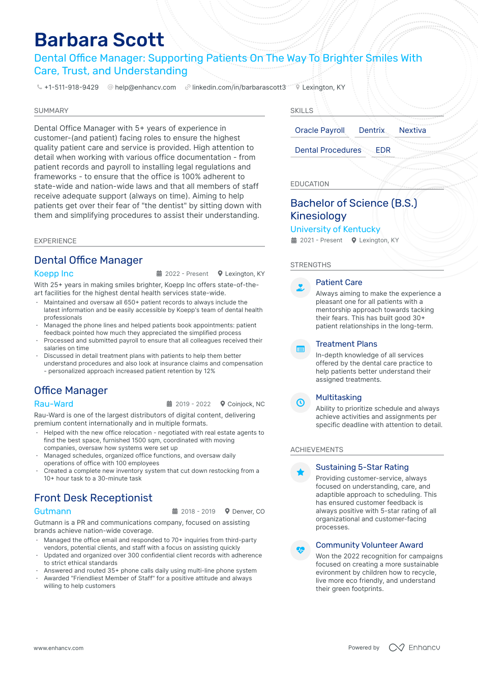 dental office manager resume example