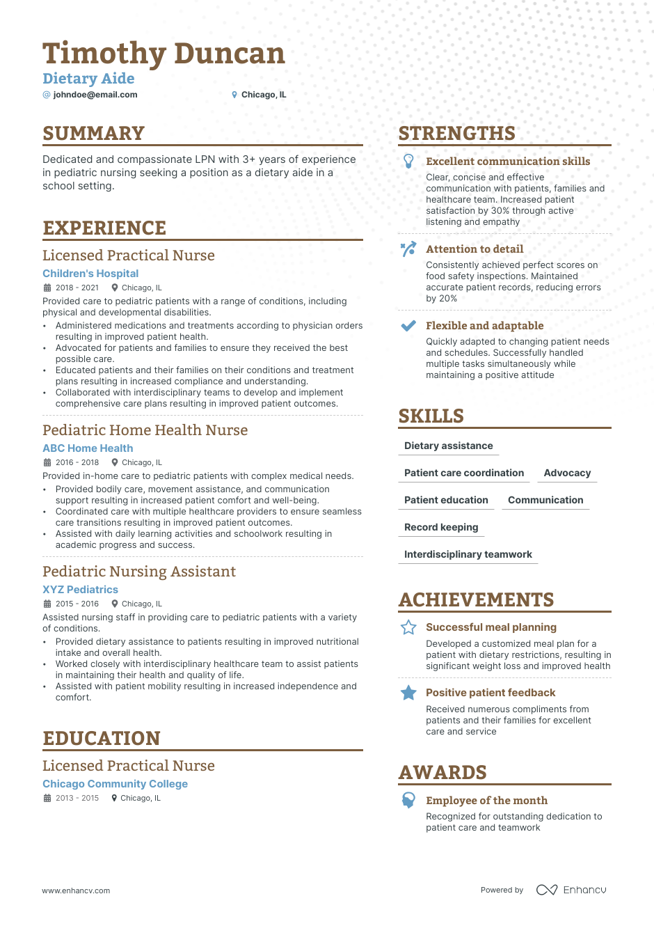 Dietary Aide resume example