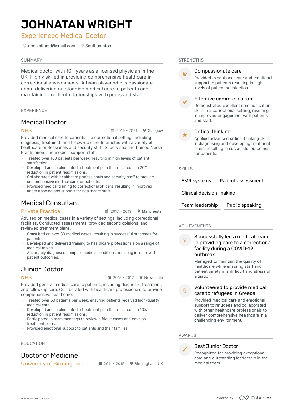 resume samples for doctors