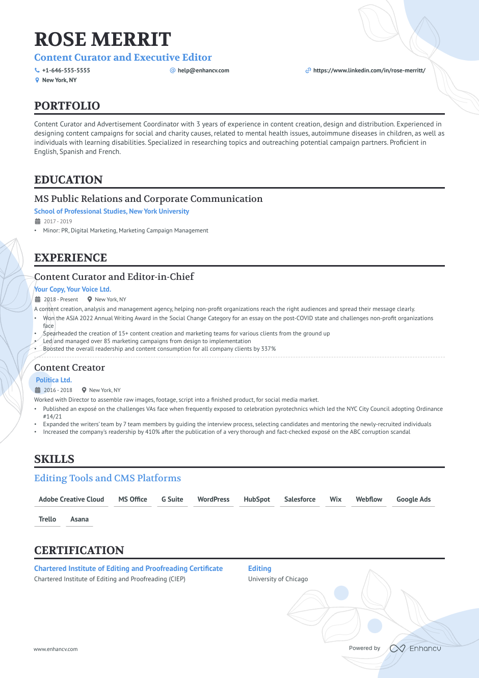 Editor resume example