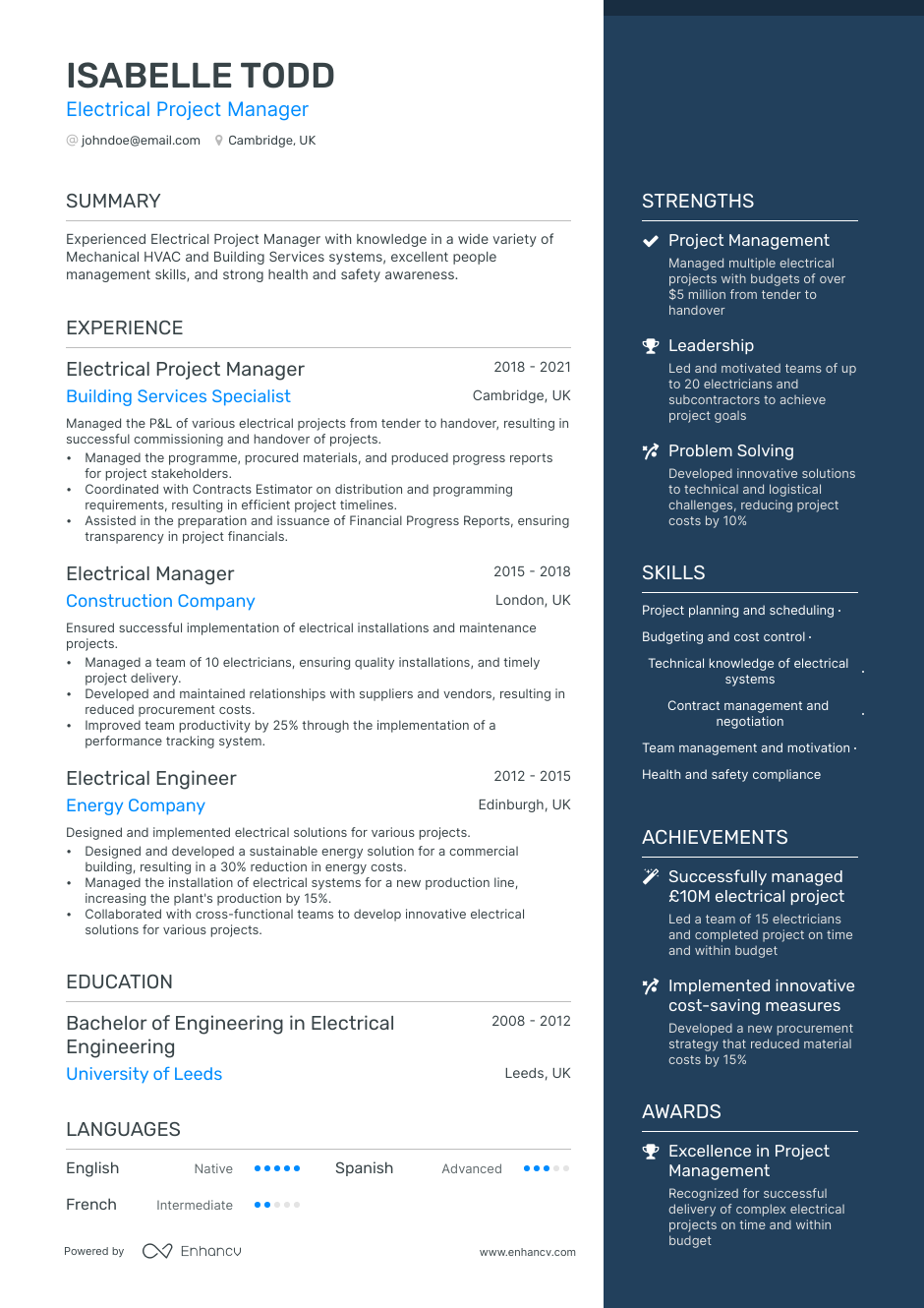 5 Electrical Manager Resume Examples & Guide for 2023