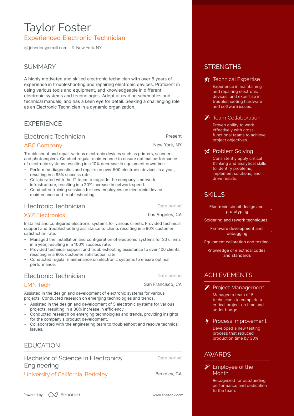 5 Electronic Technician Resume Examples Guide For 2023   Electronic Technician Resume 