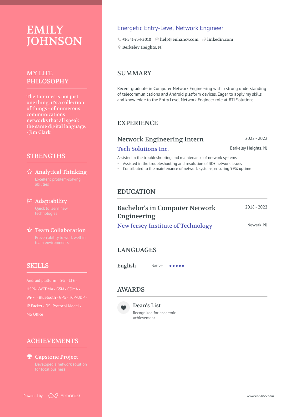 network engineer resume examples entry level