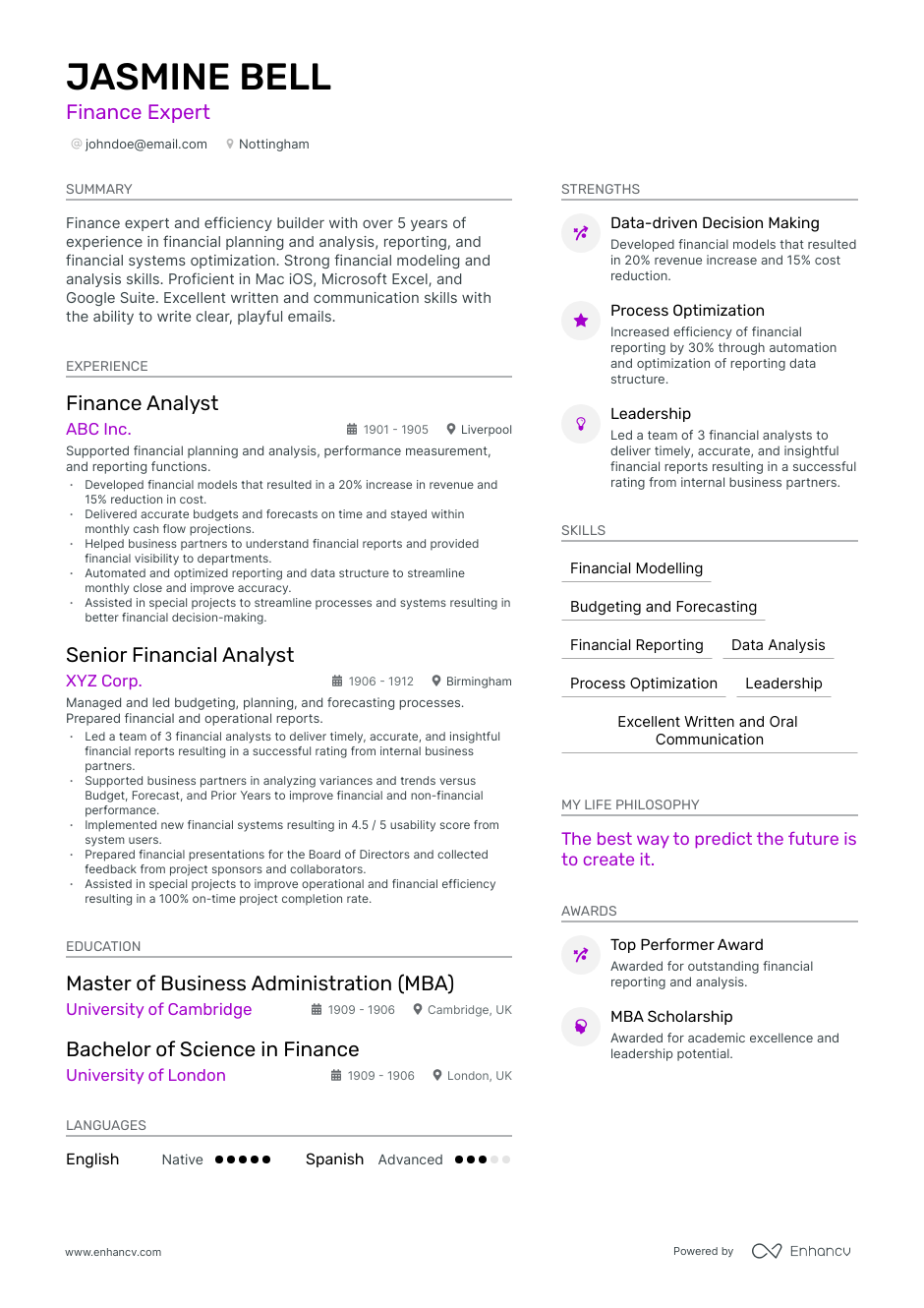 3 Finance CV Examples for 2023