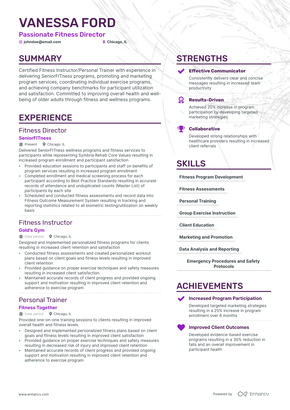 Fitness Director resume example