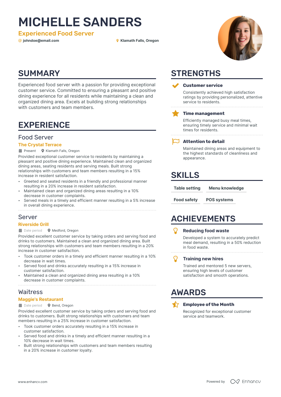 5 Food Server Resume Examples Guide For 2023