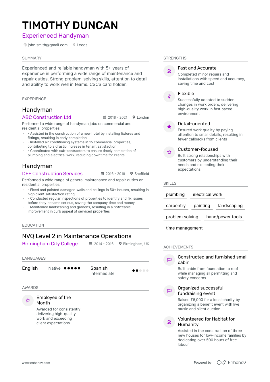 3 Handyman CV Examples for 2023