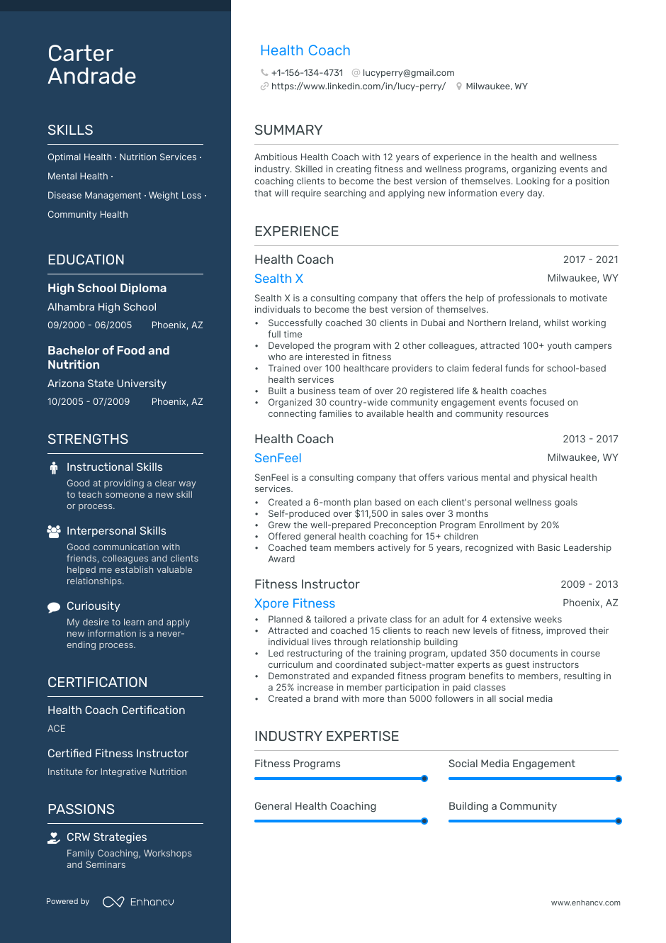 Health Coach Resume Examples & Guide for 2023 (Layout, Skills, Keywords &  Job Description)