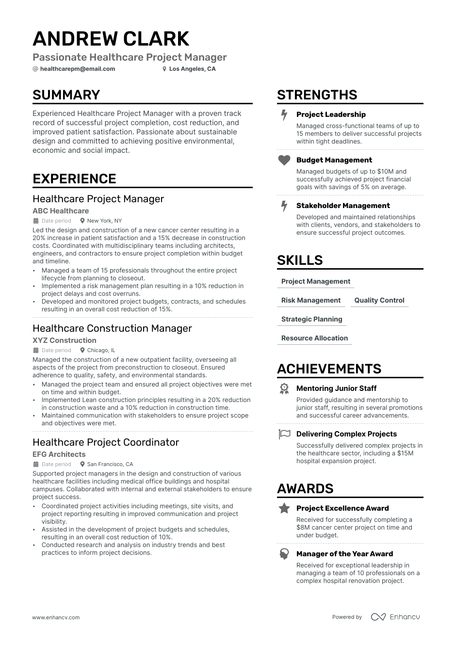 Healthcare Project Manager resume example