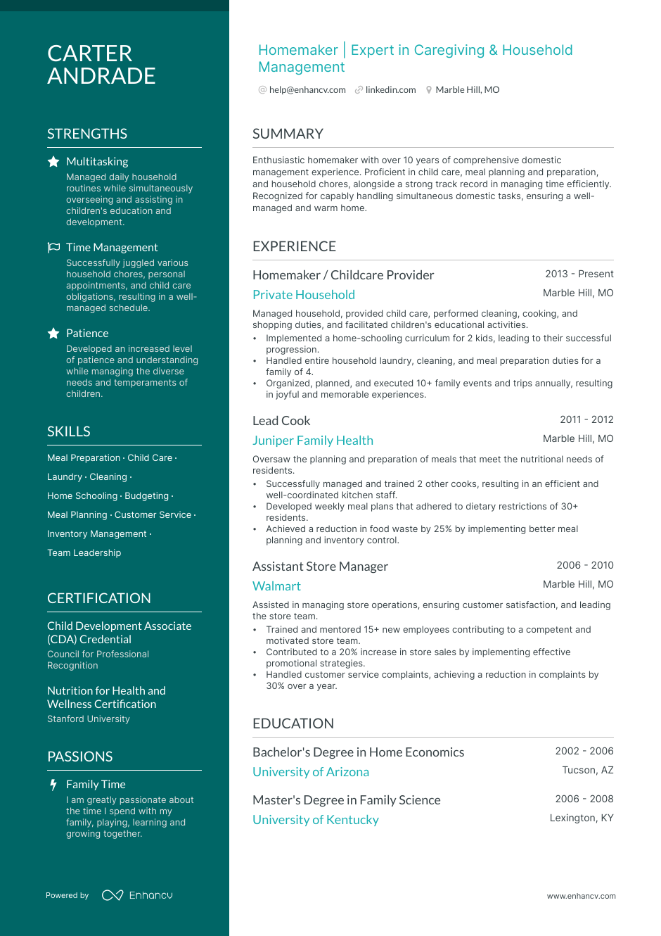 5 Homemaker Resume Examples & Guide for 2023