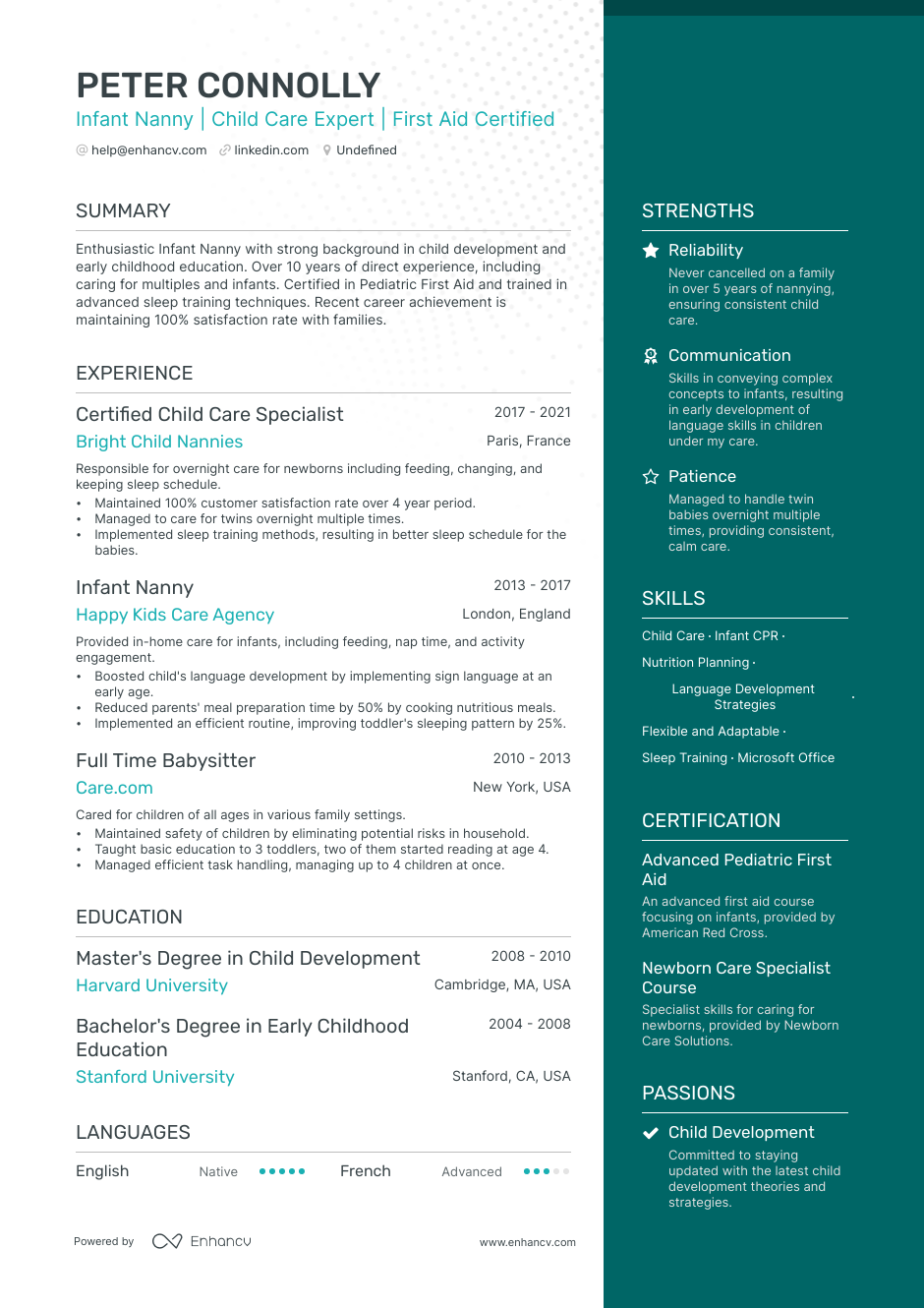 resume nanny experience examples