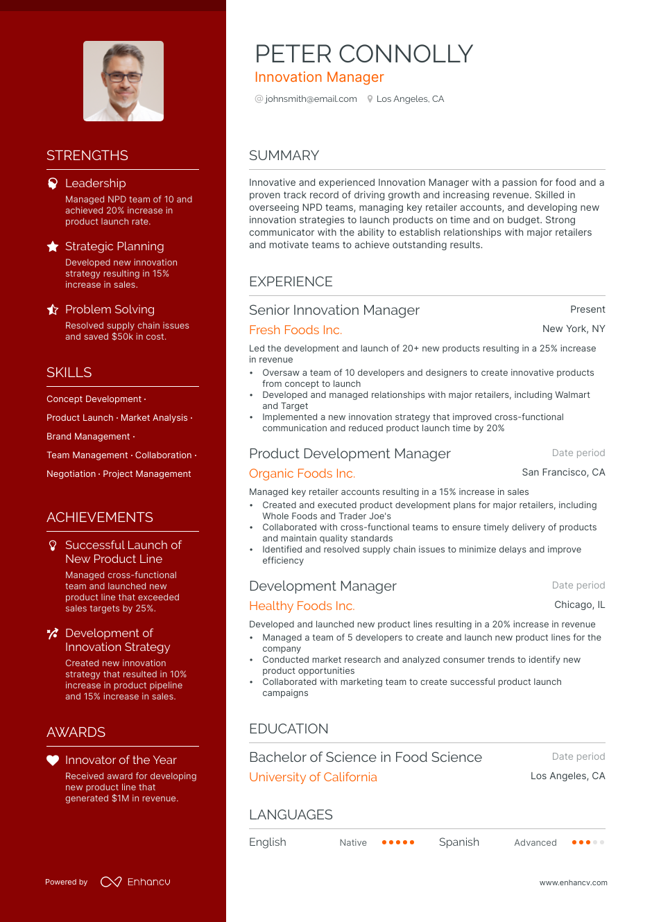 Innovation Manager resume example