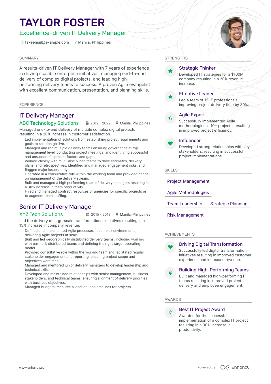 IT Delivery Manager resume example