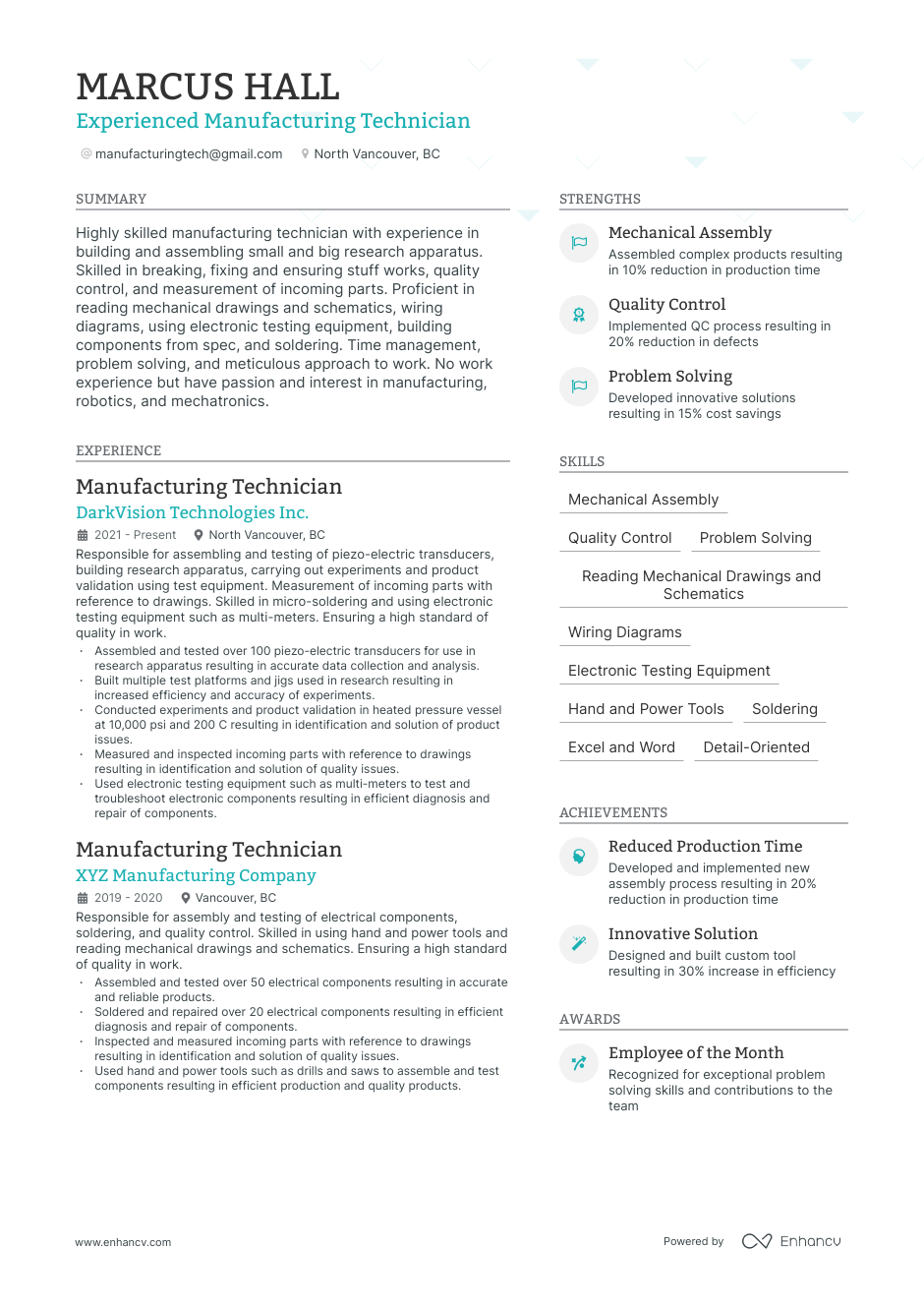 5 Manufacturing Technician Resume Examples & Guide for 2023